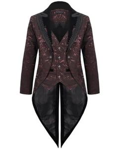 Devil Fashion Hombre Gótico Steampunk Vampiro Frac Chaqueta Rojo Vino Negro - Imagen 1 de 13