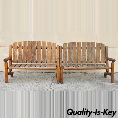Log Cabin Primitive Adirondack Wooden Log Outdoor Bench Sofa Set - 2 Pcs Cover