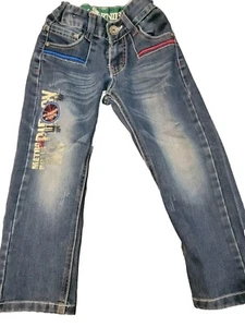 Unique Toddler Size EU 19 2T US Patched Blue Jeans Adjustable Waist Brand Etneif - Picture 1 of 13