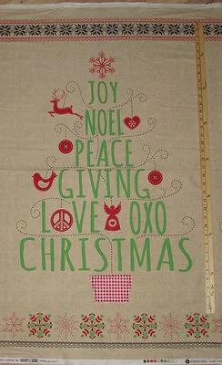 Nordic Christmas Rustic Primative Tree Joy Noel Peace Fabric 23" Panel #41314P-X - Image 1 of 2