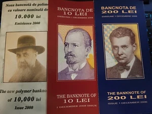ROMANIA 10 lei 200 lei 2006 10000 2000 ROMANIAN no POLYMER NO banknote 3x FOLDER - Picture 1 of 10