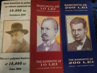 ROMANIA 10 lei 200 lei 2006 10000 2000 ROMANIAN no POLYMER NO banknote 3x FOLDER - Image 1 of 4