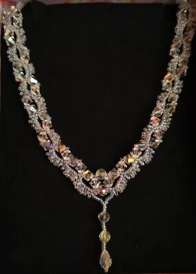 Collana Swarovski Trasparent AB Con Bicono e Goccia Fatta a Mano - Immagine 1 di 2