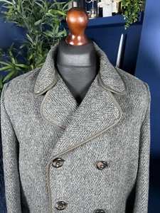 Dunn & Co Overcoat Coat Wool Cashmere Large Mens Brown Mix Herringbone - Picture 1 of 2