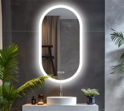 32/41/48 дюйма светодиодное зеркало для ванной с овальной подсветкой зеркало для туалетного столика регулируемая яркость противотуманное - Изображение 1 из 4