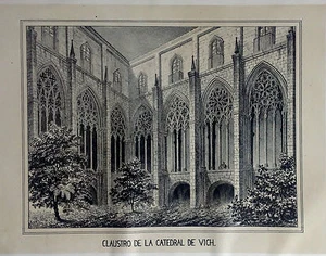 CATALUÑA,claustro de la catedral de Vich. Parcerisa 1839-1865 - Picture 1 of 1