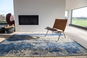 Modern Abstract MAD MEN CRACKS ABYSS BLUE 8629 Faded Louis de Poortere Area Rugs - Picture 1 of 9