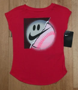 Nike Girl T-Shirt ~ Fuchsia, Pink, Gray & Black ~Smiley Face ~Baseball~ Softball - Picture 1 of 2