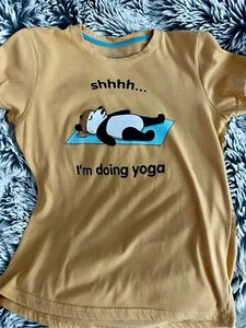 Youth Girls XL (16) bcg Tee Shirt Sleeping Panda Bear “shhh I’m Doing Yoga” - Picture 1 of 4
