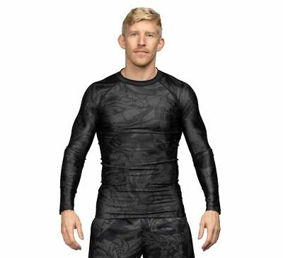 Fuji Fighting Spirit MMA BJJ Jiu Jitsu Long Sleeve LS Rashguard - Black/Green - Image 1 of 4