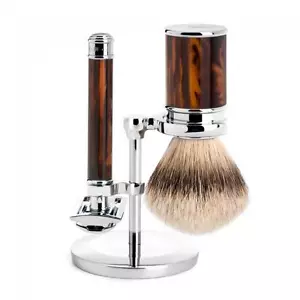 SET COMPLETO DA BARBA MUHLE TRE PEZZI PENNELLO SILVER TIP RASOIO SICUREZZA - Picture 1 of 5