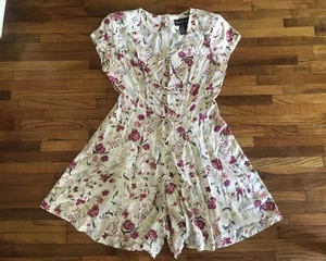 Vintage 90s Jaime Brooke Romper Womens Floral Tie Front Cottage Boho Jumper - Picture 1 of 7