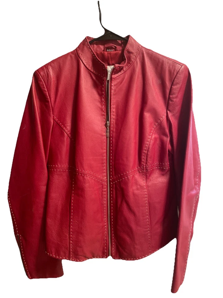 Chaqueta de cuero roja forrada PAMELA MCCOY para mujer Ver medidas Foto 1 de 4