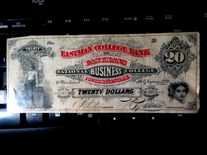 The Eastman College Bank Poughkeepsie New York 20 dollari valuta obsoleta D14 - Foto 1 di 2