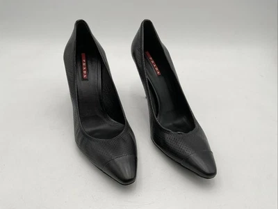 Prada Calzature Donna Black Heels Size 8 1/2- 3.75” Heel One Shoe Is Stretched - Image 1 of 4