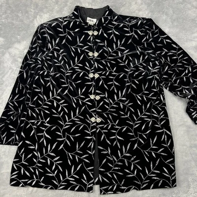JBS Jacket Vintage 1980s Black Velvet Sparkle Mandarin Collar Silver Glitter 24W - Image 1 of 4