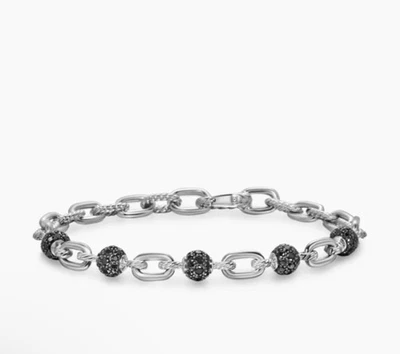 $3500 DAVID YURMAN DY Plata Cadena Madison Pavé Diamantes Negros Pulsera—talla MED Foto 1 de 4