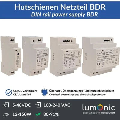 LUMONIC Netzteil Hutschiene BDR-Serie 5-48V 12-153,6W Input 100-240VAC Überlastschutz &