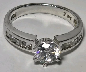 Vintage Sterling Silber 925 NV runder CZ Solitär Ring Baguette Akzente Gr. 7,5 - Bild 1 von 7