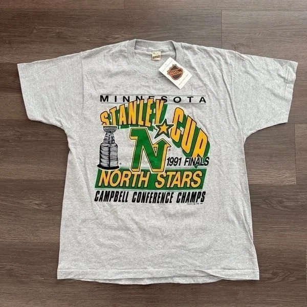 Camiseta de colección reimpresión 1991 NHL Minnesota North Stars Stanley Cup HN2925 Foto 1 de 1