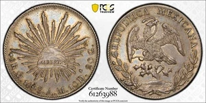 1893-Mo AM Messico 8 reales moneta argento Mo79 - PCGS AU55 - Foto 1 di 5