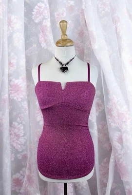 Magenta Pink Sparkly Glitter Tank Top Whimsy Fairycore Dreamy Ethereal Glam S - Image 1 of 4