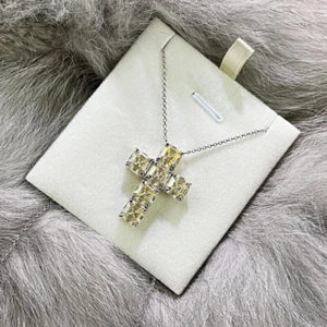 3Ct Princess VVS1 Lab Created Diamond New Cross Pendant 14K Yellow Gold Over - Picture 1 of 6