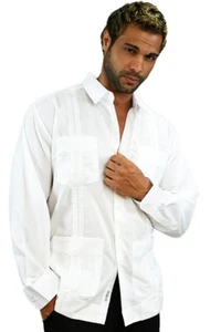 MEN'S COTTON BLEND TRADITIONAL GUAYABERA SHIRT 4 POCKET - MTCG1511 - Picture 1 of 18