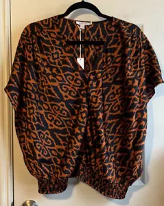 Chico's Rust and Black Satin Ikat Top Size 2(12/14) NWT - Picture 1 of 13