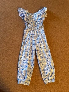 Zara Girls Blue Floral Cotton Frilled Playsuit Age 6 116cm - Picture 1 of 3
