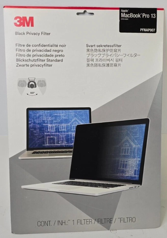 New! Sealed! 3M Black Privacy Filter PFNAP007 w/COMPLY | MacBook Pro 13 2016+ - Image 1 of 2