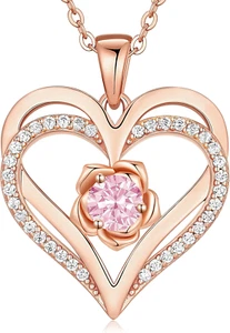 Necklaces for Women, 925 Silver Rose Gold Birthstone Jewelry for Girlfriend Mom - Picture 1 of 7