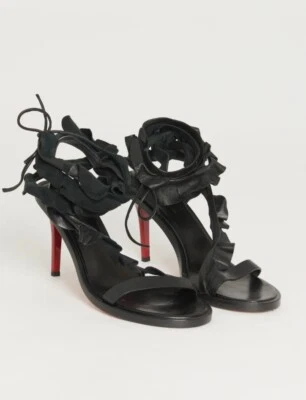 Isabel Marant Black Leather Ruffle Tie Detail size 37 Italy - Image 1 of 4