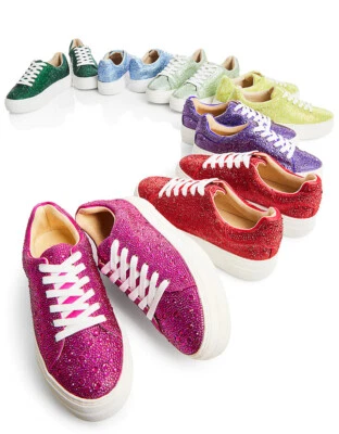 New Women Bling Rhinestone Crystal Pavé Lace Up Sneakers Round Toe Flat Platform - Image 1 of 3