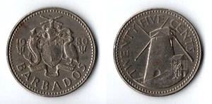 Barbados 1980 25 Cents KM# 13 Cu-Ni Coat of Arms Dolphinfish Pelican Windmill - Picture 1 of 3