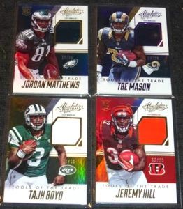 2014 PANINI ABSOLUTE TOOLS OF THE TRADE JEREMY HILL WORN HELEMT #D/99 (1 CARD) - Picture 1 of 1