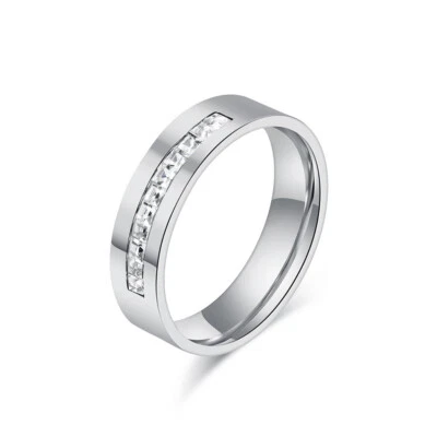 6mm Elegant CZ Inlay Men's Women's Fashion Wedding Band Ring Titanium Pinky Ring - Image 1 of 4