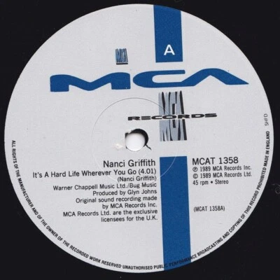 Nanci Griffith - It's A Hard Life Wherever You Go (12", Single) - Image 1 of 2