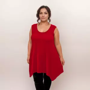 ROCKTHOSECURVES WOMENS TUNIC TOP LOOSE FITTING SLEEVELESS VEST HANKY HEM - Picture 1 of 39