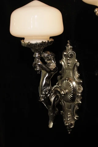 Art Deco school shade silvered bronze wall light MERMAID SCULPTURES Hand made Cover
