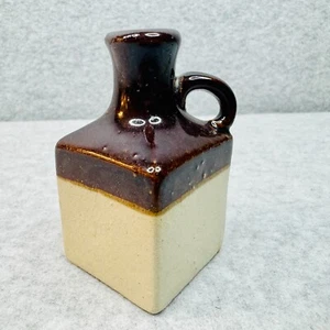 Mini Square Stoneware Jug Brown Glazed and Unglazed Miniature Vintage - Picture 1 of 10