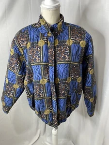 Vintage 80s 90s Anna & Frank silk quilted baroque jacket Medium Blue Gold - Picture 1 of 9
