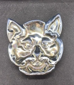 Vintage Blue Enamelled Cast Iron Cats Face Pin Dish*Rare* Metal Cats Face Dish - Picture 1 of 5