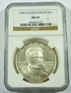 1998 S BLACK PATRIOTS MS69 NGC 90% Silver Commemorative Dollar - Picture 1 of 2