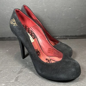 Ed Hardy Suede Stiletto Heeled Platform Pump Black Women's sz10 - Picture 1 of 23