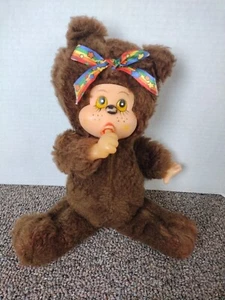 Vintage Brown Thumb Sucking Plush Bear Monkey Plastic Rubber Face Stuffed Toy - Picture 1 of 7