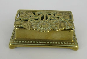 Brass Two Section Stamp Box With Art Nouveau Flower & Leaves Decoration - Picture 1 of 4