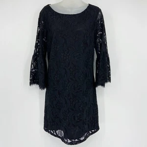 Vestido recto CeCe para mujer manga campana 3/4 encaje negro floral talla S - Imagen 1 de 7