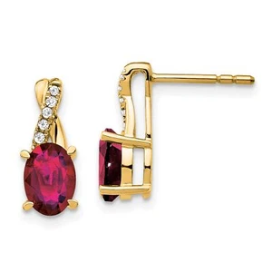 14k Yellow Gold Lab-Created Ruby and Diamond Earrings - Picture 1 of 7