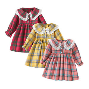 Toddler Kids Children Baby Girls Long Sleeve Lace Ruffled Collar Princess Dress